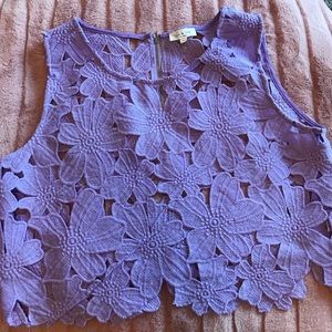 Purple Flower Lace Crop Top